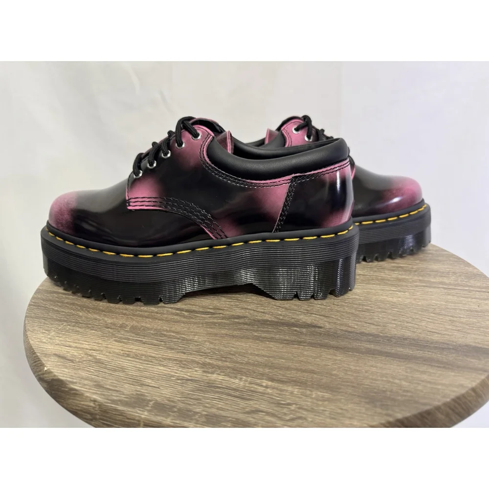 Dr. Martens 8053 Unisex Quad Platform Oxford Shoes Size 6 M 7 L Black/Pink
